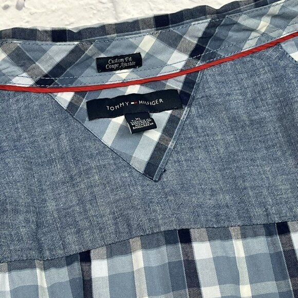 Tommy Hilfiger Mens Custom Fit Shirt Blue Plaid Long Sleeve Casual XL - Picture 8 of 10